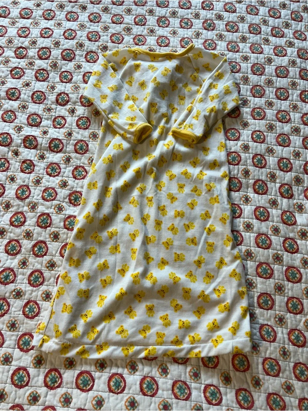 EUC Vintage 70s Carters Layette Yellow Bear Print Newborn Nightgown Unisex